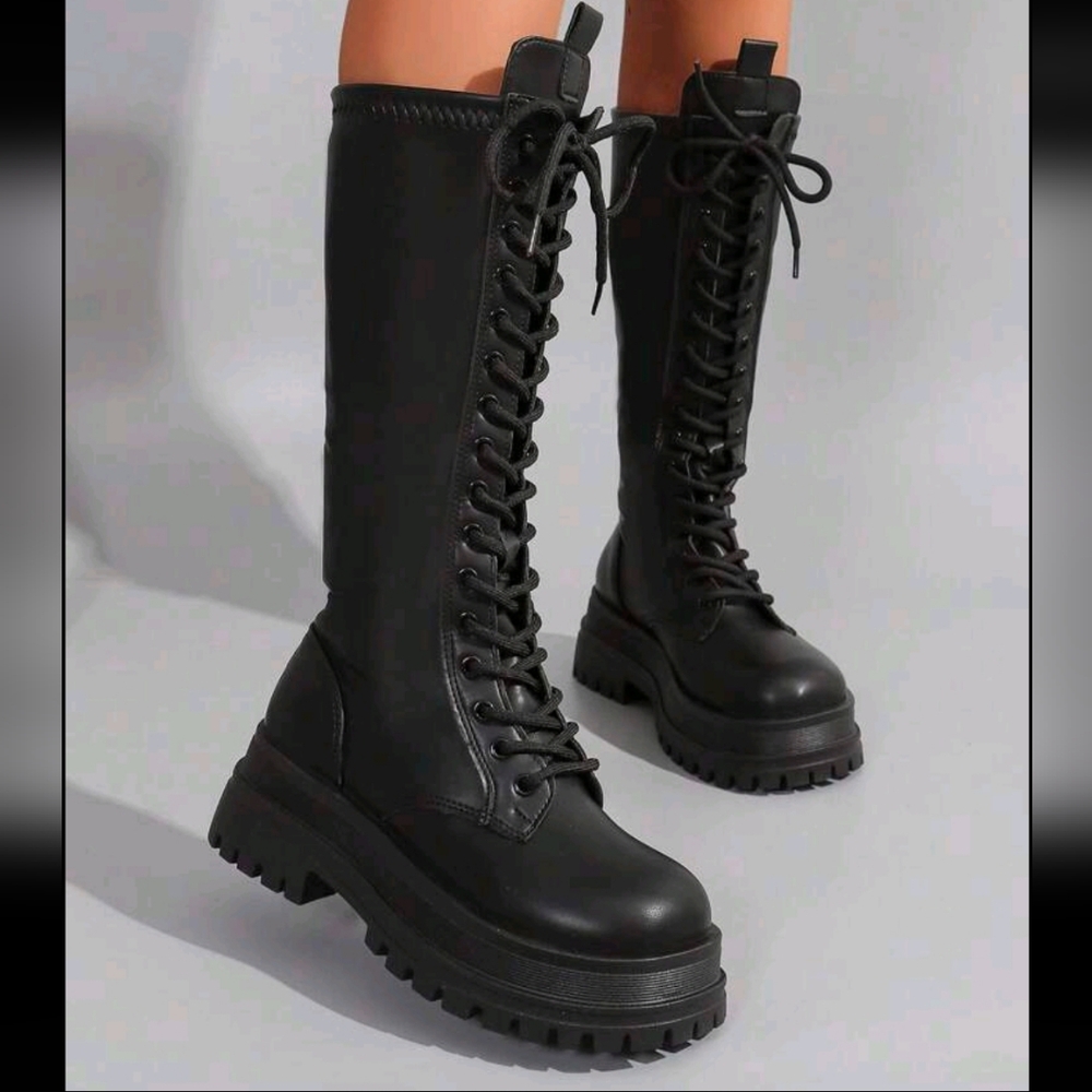 NWOT Black Combat Lace-Up Boots